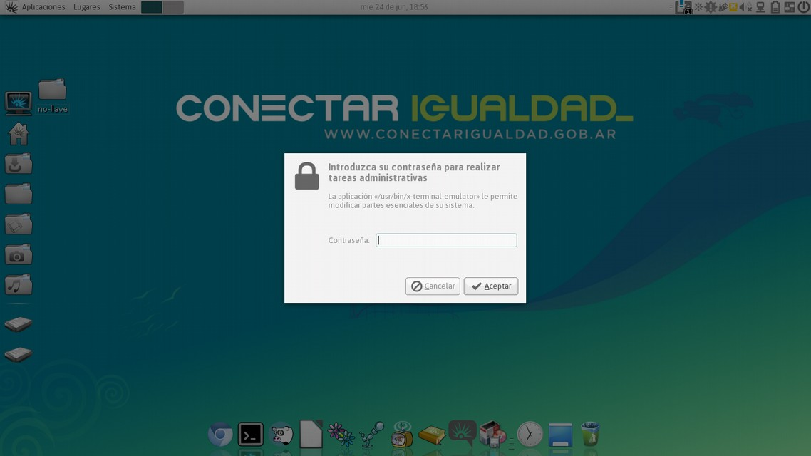 Huayra Primaria, escribiendo el siguiente texto en la pantalla que en principio estará vacía: wget -cv http://repos.