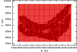 Figura 4.21: Disposición Grilla. Dirección X Y Z Origen 3370 9340 2830 Dimensiones 9 9 20 N de Nodos 98 68 1 Tabla 4.11: Caracteristicas grilla.