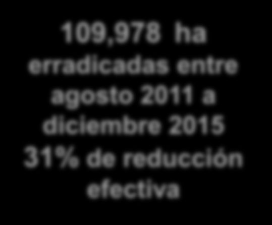 erradicadas entre agosto 2011 a diciembre 2015 31% de reducción efectiva Comprende un conjunto de
