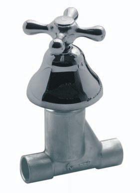 Globe valve, rising stem, tall bonnet, male to female thread, fixed cross handle, for iron pipes.