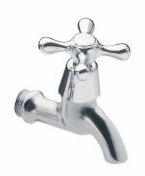 Canillas para pared 0420 agua, con pico móvil, con cruz fija. Wall mount faucet with swivel spout. Fixed cross handle.