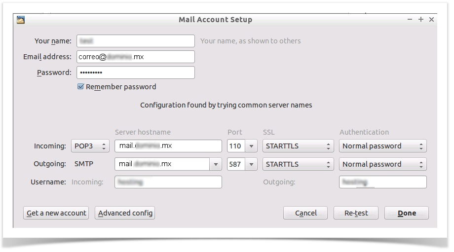 Guía de configuración del correo electrónico en Thunderbird 11 / 15 Figura 10: Configuración del servidor de correo