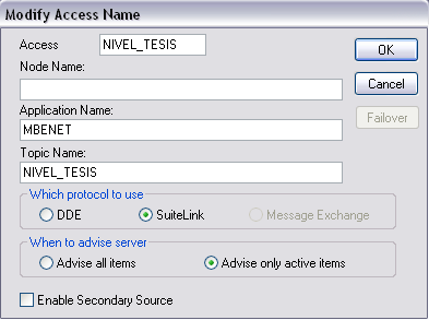98 Figura 3.31. Configuración del Access Name El nombre del Access Name se define en el primer text-box (campo Access de la Figura 3.31.).