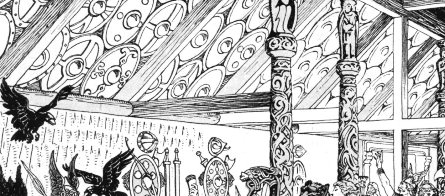 Los Aesir en pleno festín en los salones del Valhala, puedes distinguir a Odín y a Bragi?
