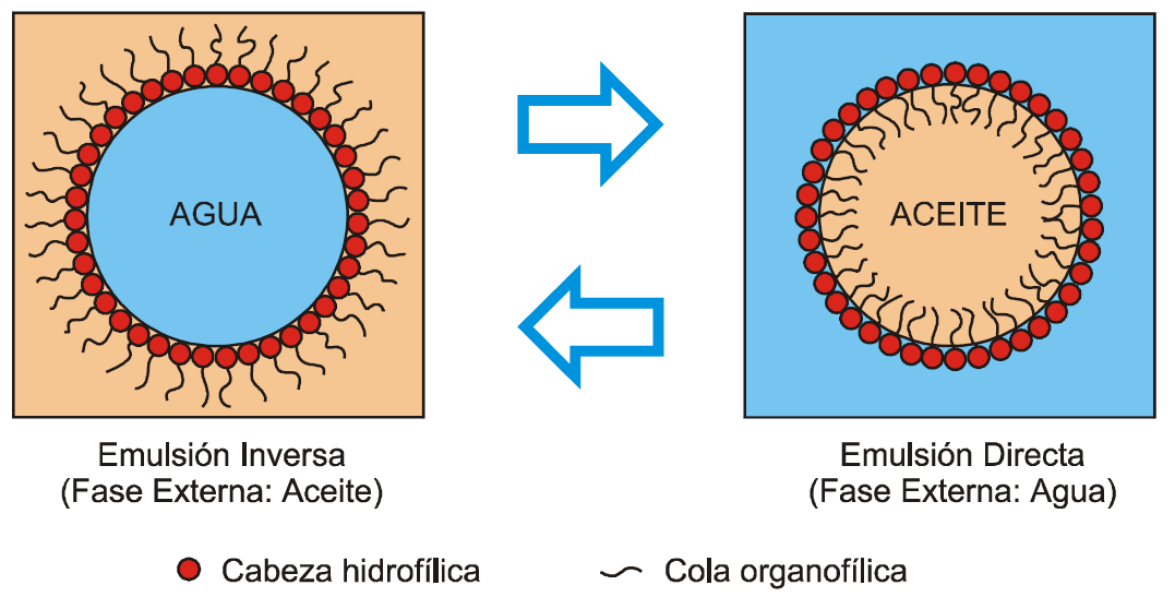 En la emulsión inversa reversible (EIR) la fase externa puede transformarse en fase interna y la fase interna se convierta en fase externa.