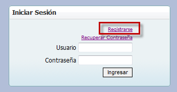2. Registro de Usuario Para registrar su usuario al portal debe de seguir los siguientes pasos: 1. Presionar "Registrarse", para navegar a la pantalla de registro de nuevos usuarios.