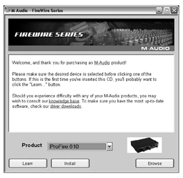 Si su sistema no ejecuta esta aplicación automáticamente, hágalo manualmente pulsando Inicio > Mi PC* > FireWire Series CD-ROM. A continuación, seleccione en el menú y pulse Instalar.