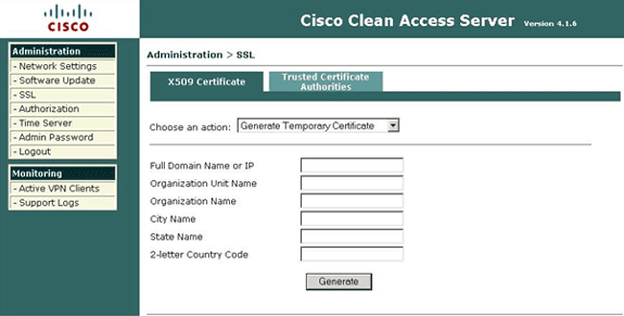 en el CAM, abra la interfaz Web, y vaya a la administración > CCA administrador > el certificado SSL > X509.