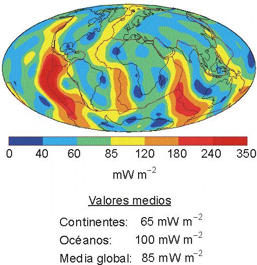 Tema 1: Factores del metamorfismo Petrología Endógena 2 co medio en los océanos y en los continentes, siendo de unos 100 mw m 2 en los océanos y de tan solo 65 mw m 2 en los continentes.