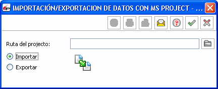 El icono permitirá establecer una conexión bidireccional con Microsoft Project, importando proyectos de Microsoft Project, o exportándolos hacia dicha herramienta.