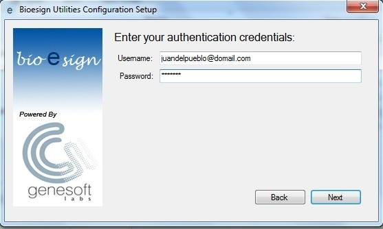 Paso 3 Step 3 Entre las credenciales de autenticación (A). Username: correo electrónico asignado al momento de registro. Password: asignado al momento de registro. Luego Presione Next (B).