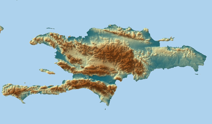 Origen y la Fisiografia de la Hispaniola El desplazamiento transcurrente,, a lo largo del limite entre las placas Norteamericana y Caribeña, a, ha modificado de forma importante la geometría a del