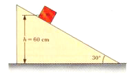 [9] Un bloque con masa de 3 kg inicia a una altura h = 60 cm sobre un plano con un angulo de inclinacion de 30, como se muestra en la Figura.