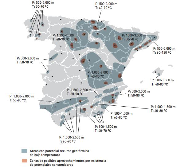 43 Potencial de los recursos geotérmicos en España Mapa de los recursos