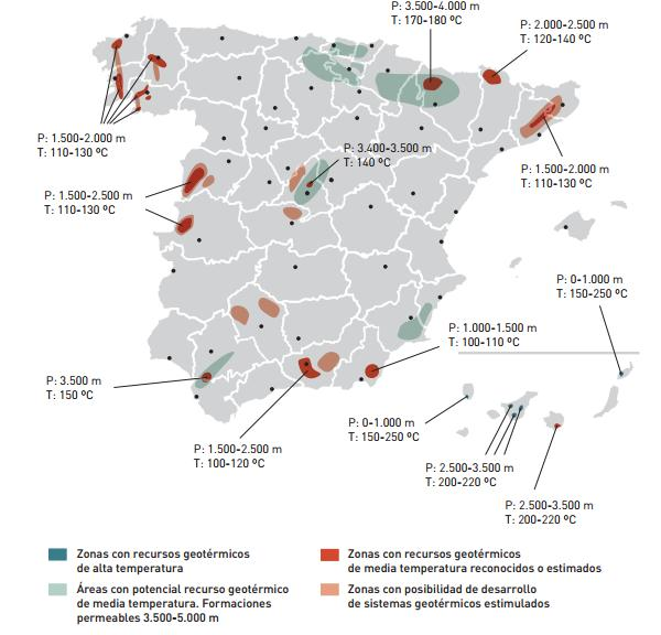 44 Potencial de los recursos geotérmicos en España Mapa de los recursos geotérmicos de