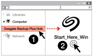 Mac: Haga doble clic en Start_Here_Mac. 3. Siga las instrucciones que se muestran en pantalla para registrar su unidad Backup Plus Hub e instalar el software de Seagate.