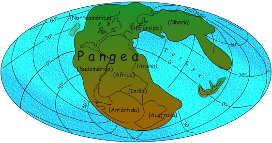 movimientos orogénicos, si se produce la fragmentación del gran continente de Pangea, dividiéndose este en Laurasia al norte, Gondwana al sur y otros fragmentos menores, como nuestra meseta de la que
