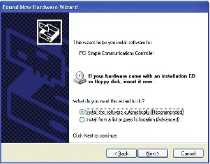 vaya al paso 17. Para Windows XP vaya al paso 9. Para Windows 2000 vaya al paso step 12. u PC para la instalación del hardware. 9. Seleccione No y haga clic en Next (Siguiente).