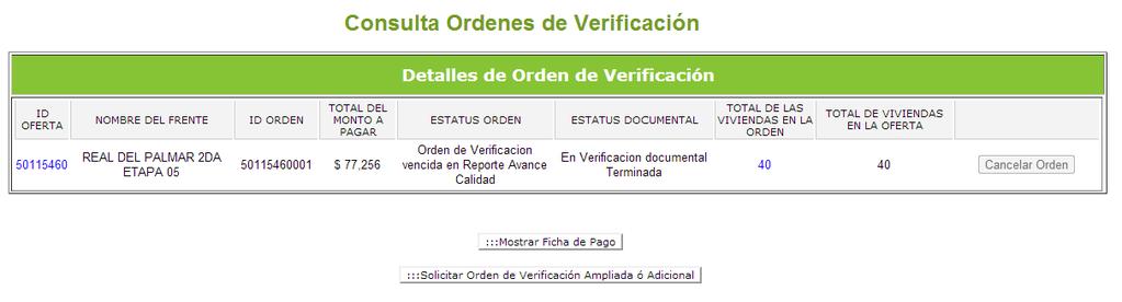 Inicio Oferente Servicios Órdenes de Verificación Órdenes de Verificación Vencidas Solicitud de órdenes de verificación adicional El