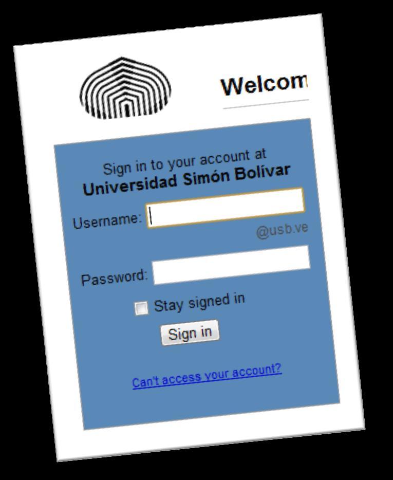 Acceder a Webmail En el recuadro con la identificación Nombre del Usuario coloque el USBID asignado por la Universidad sin el @usb.