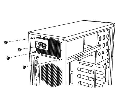 MONTAJE: 1. Instale el HCG-520 PSU en la parte superior o inferior de la caja con los cuatro tornillos que se proporcionan.