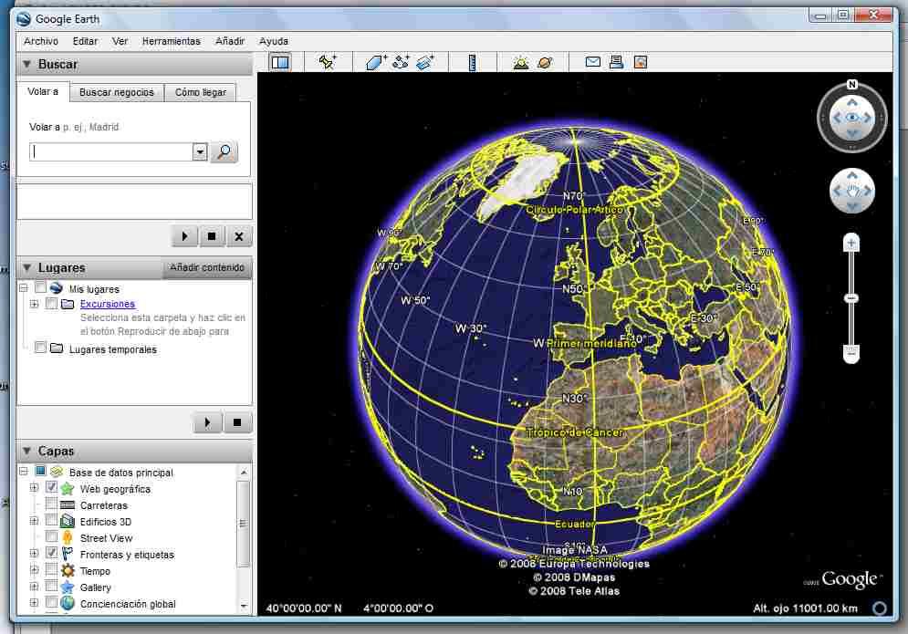 1.2.3 Coordenadas astronómicas ecuatoriales. Imagen obtenida del programa Google Earth.