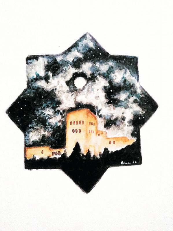Obra independiente a la exposición: Silueta de una estrella de ocho puntas, una forma muy utilizada en la cerámica de las paredes del monumento,