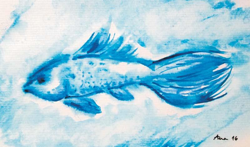 Boceto más abstracto de un pez en tonos de azules