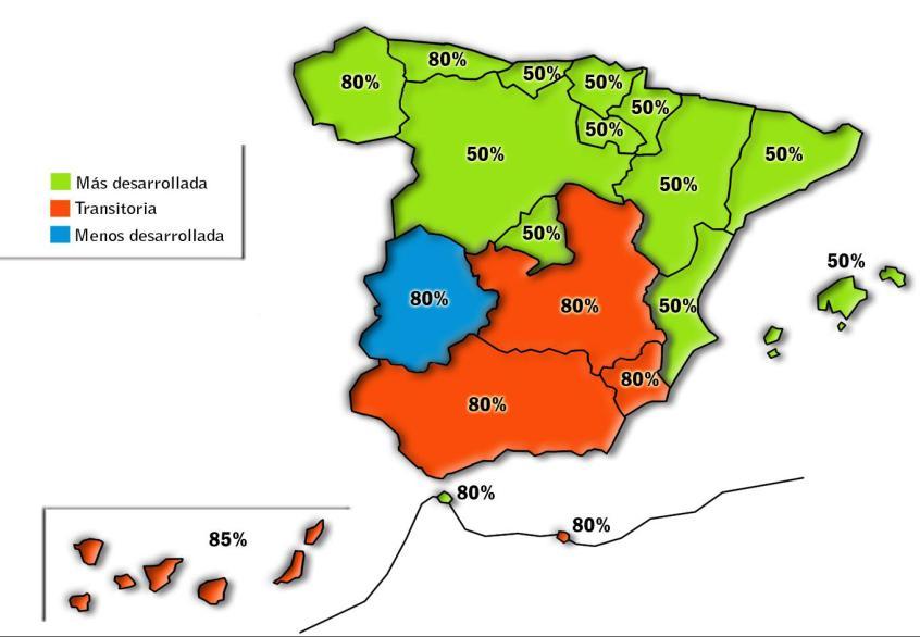FEDER y Castilla y León La Comunidad Autónoma de Castilla y León forma parte de las regiones más desarrolladas de España y de la Unión Europea, por lo que tendrá una tasa de cofinanciación