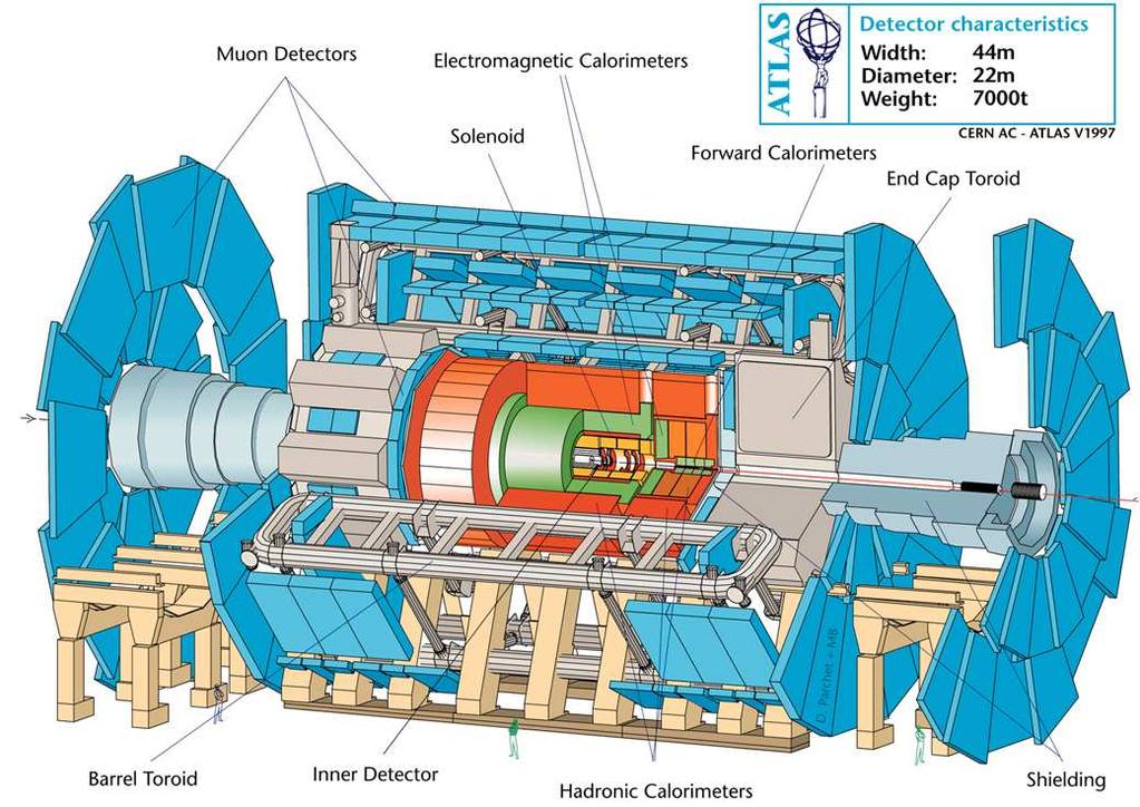Un detector LHC : ATLAS Longitud: 44 m Diámetro: 22 m Cruce de haces cada