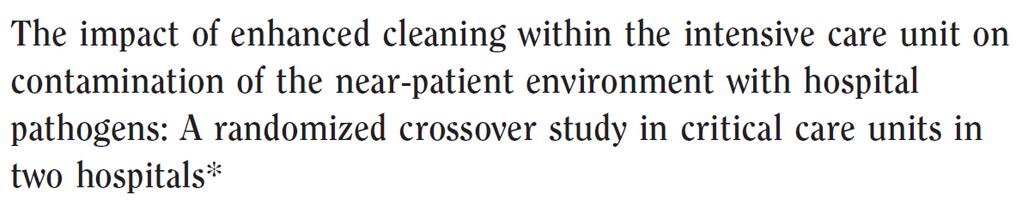 Strict environmental cleaning policy following CDC recommendations. Rodriguez-Baño et al. Am J Inf Control, 2009. The original disinfectant was switched to bleach wipes. Munoz-Price et al.