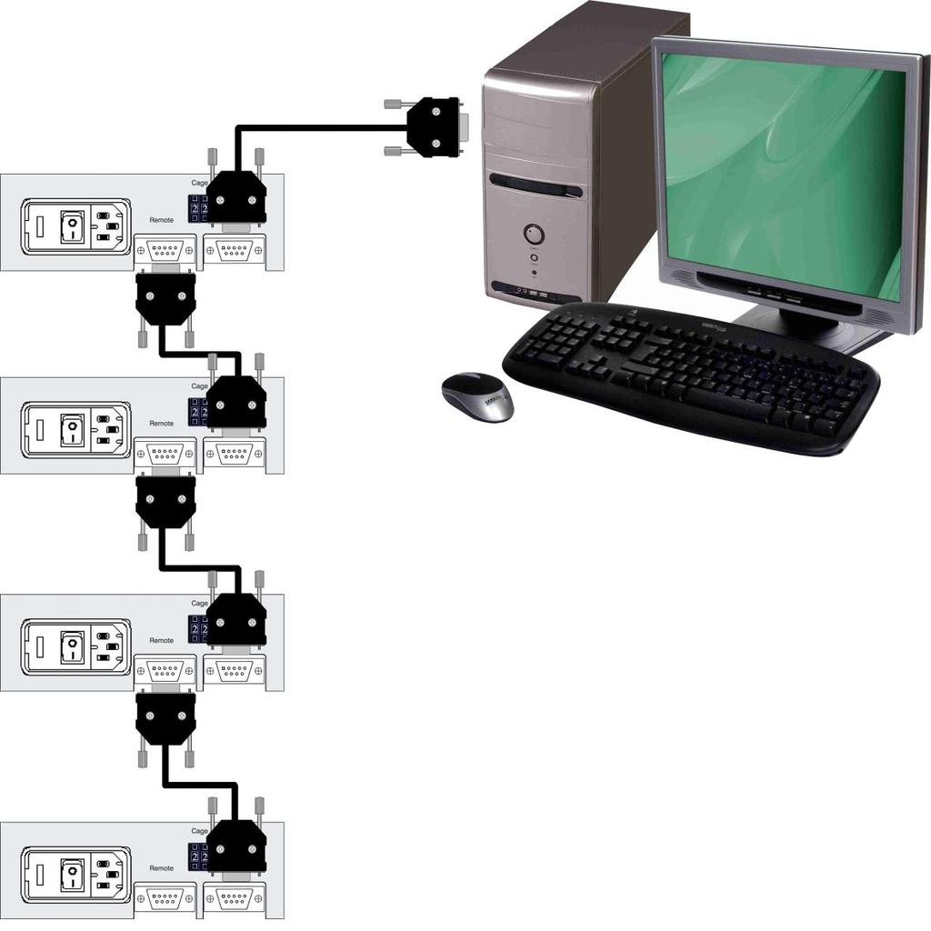 Un ordenador puede controlar hasta 32 LE100-25. En este caso será necesario conectar 4 Link Box 01 al ordenador en serie (Se conectarán 8 LE100-25 a cada Link Box 01).