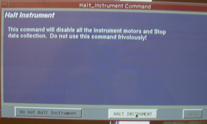 2.a Confirmar que se quiere detener el instrumento haciendo click en Halt Instrument.