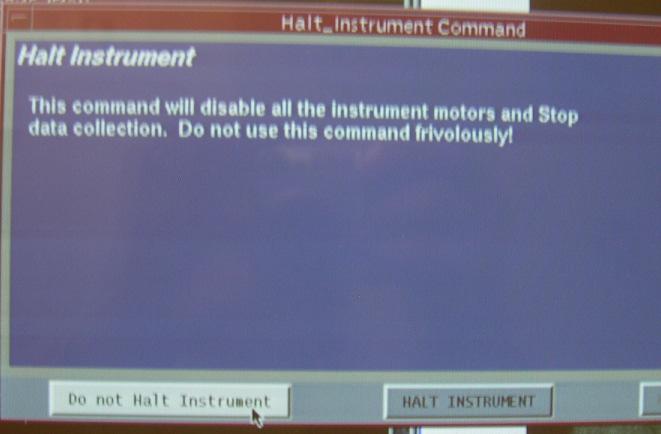 Foto 5: Ventana de Halt Instrument con la instrucción Do not Halt Instrument. 2.