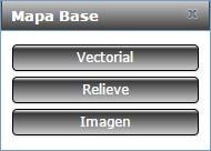 MAPA BASE En la opción de menú Mapa Base el usuario puede indicar qué cartografía de base desea visualizar en el mapa, eligiendo una de las tres opciones disponibles: Vectorial, Relieve o Imágenes.