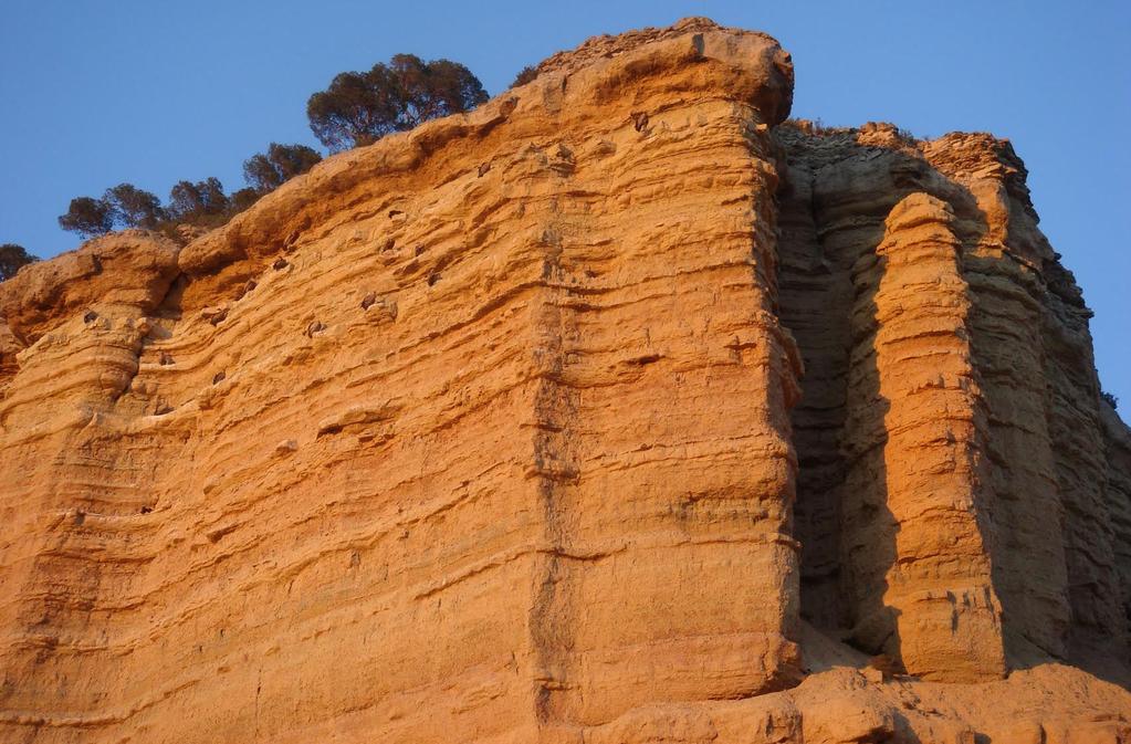 Calizas y areniscas tabulares del Chattiense, Oligoceno, Terciario.