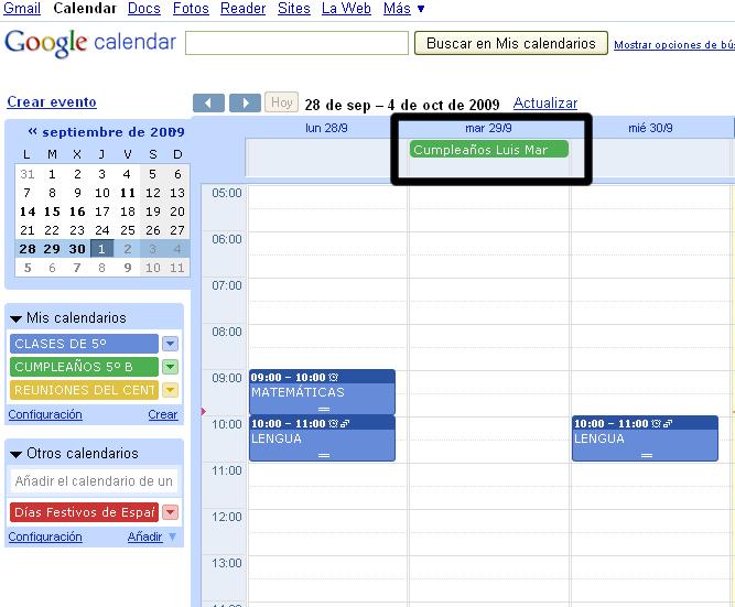 15. También puedes importar otros calendarios ya creados como los días Festivos de tu localidad y/o Comunidad