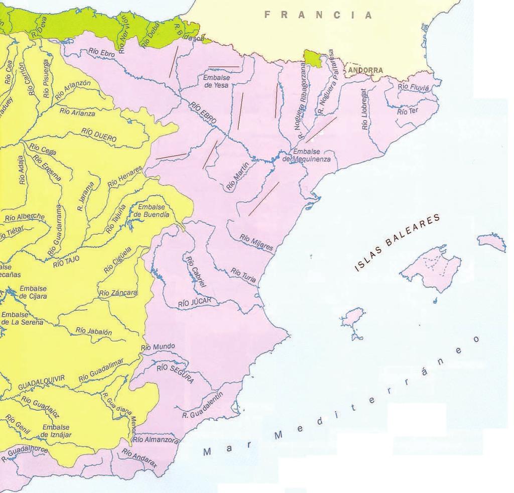 El río Ebro nace en Fontibre (Cantabria), pasa por Logroño y Zaragoza y desemboca en el mar Mediterráneo por Amposta (Tarragona).