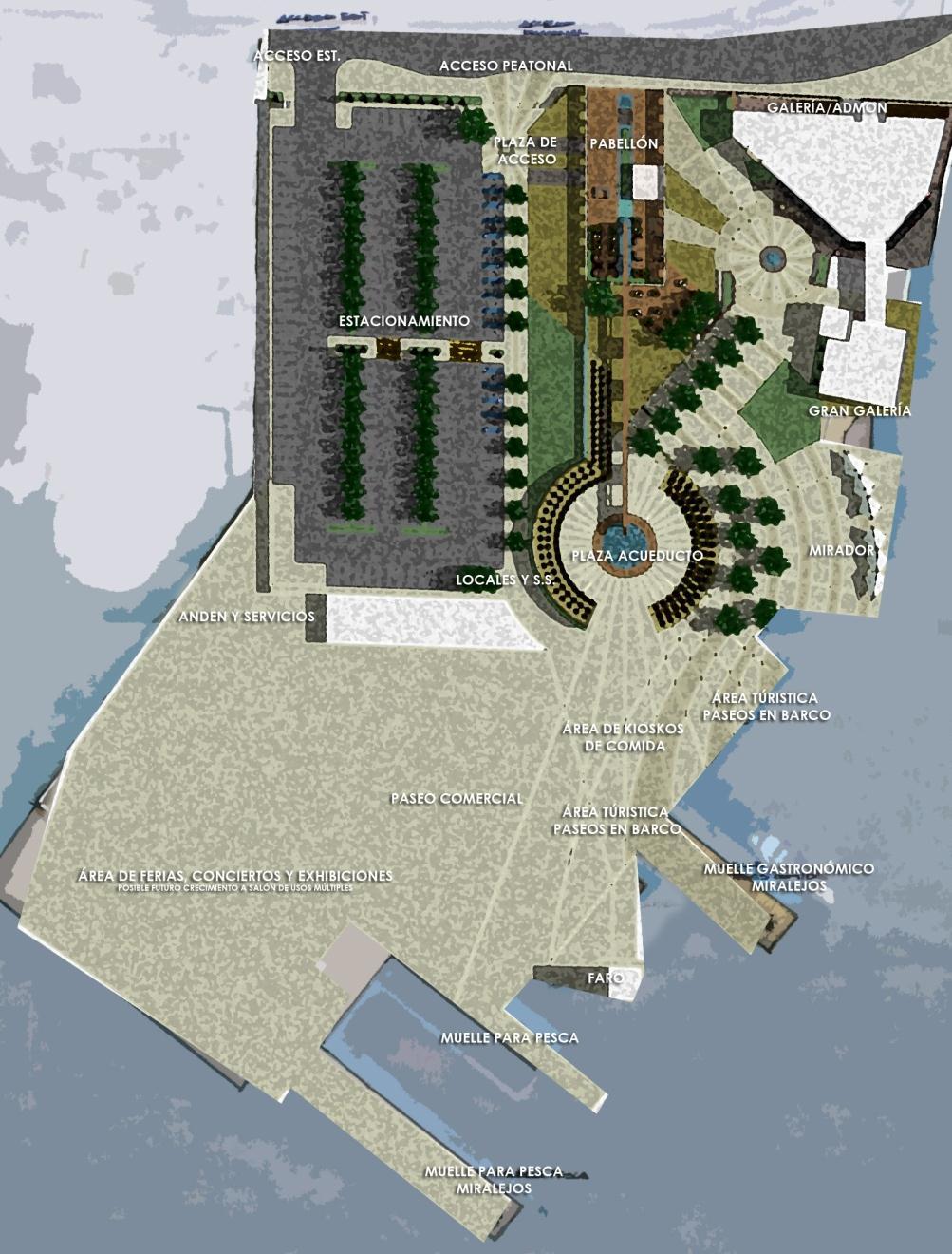 Propuesta Final IMAGEN 56: Propuesta Final Arquitectónica Muelle Cultural Guaymas La propuesta final para el Muelle Cultural Guaymas maneja el edificio del antiguo rastro municipal sin losa, el