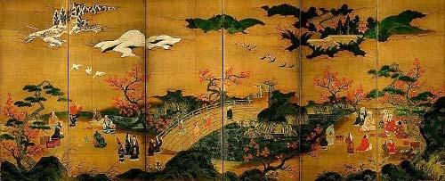 ORÍGENES DE LA ESCUELA KANO Kano Hideyori, s. XVI. Fusiona el estilo chino con el nacional Yamato-e.
