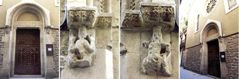 ❶ Portada del templo, donde se encuentran los únicos restos románicos ❷ Imposta y resto de un capitel? del lado izquierdo. ❸ Ídem del lado derecho.