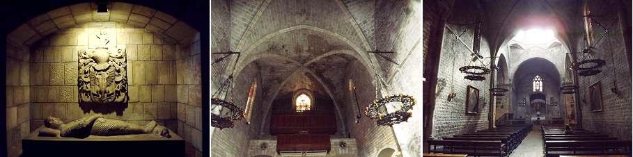 XII con el románico y evoluciono al gótico en los tres siguientes. ❶ Sepulcro de Miguel de Boera S. XVI. ❷ Bóveda y coro. ❸ Sobriedad del templo.