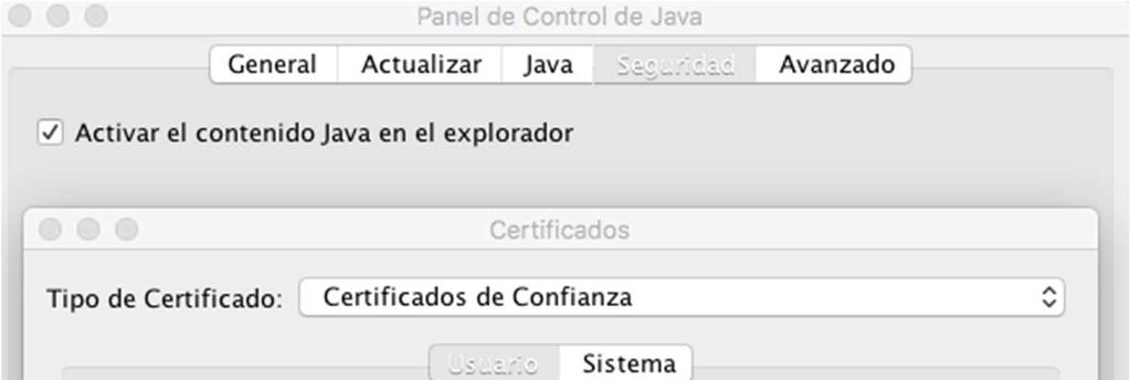 Figura 29: Configuración del entorno Java en MAC (I) Se abrirá el