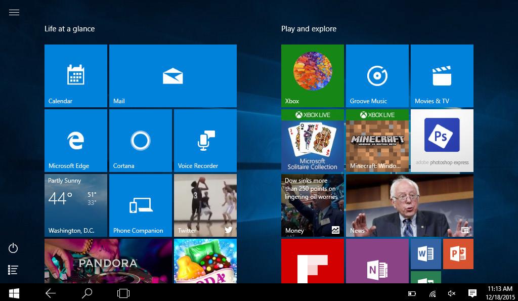 Introducción del Escritorio Pantalla de inicio Windows 10 En la pantalla de inicio, se pueden ver muchas de las aplicaciones puestas en el escritorio.