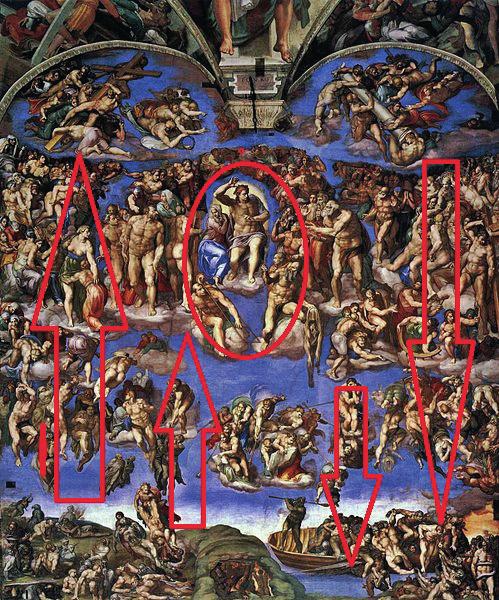 Al tema bíblico general de la bóveda, Miguel Ángel interpuso una interpretación neoplatónica con la representación de nueve escenas del Génesis, cada una rodeada por cuatro jóvenes desnudos (ignudi),