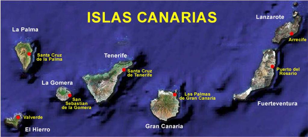 Características generales del Archipiélago Canario Archipiélago conformado por 7 islas y 6 islotes que ocupan una superficie de 7.447 km 2. Posee una población cercana a los 2.200.