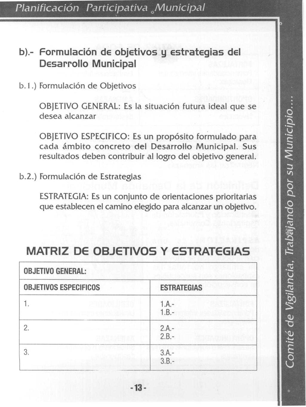 Planificación Participativa <Municipal b).- Formulación de obj tivos y EstratEgias del DESarrollo Municipal b. 1.