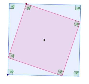 1. Utilizando la herramienta de GeoGebra polígono regular, construid un cuadrado de color azul. Podéis inscribir dentro de él otro cuadrado (rojo)?