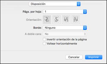 Cómo seleccionar las opciones de composición de página - Mac Puede seleccionar una variedad de opciones de composición para su documento o foto seleccionando Disposición en el menú desplegable de la