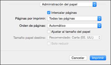Cómo cambiar el tamaño de imágenes impresas - Mac Puede ajustar el orden de impresión y el tamaño de la imagen a medida que la imprime seleccionando Administración del papel o Gestión del papel en el